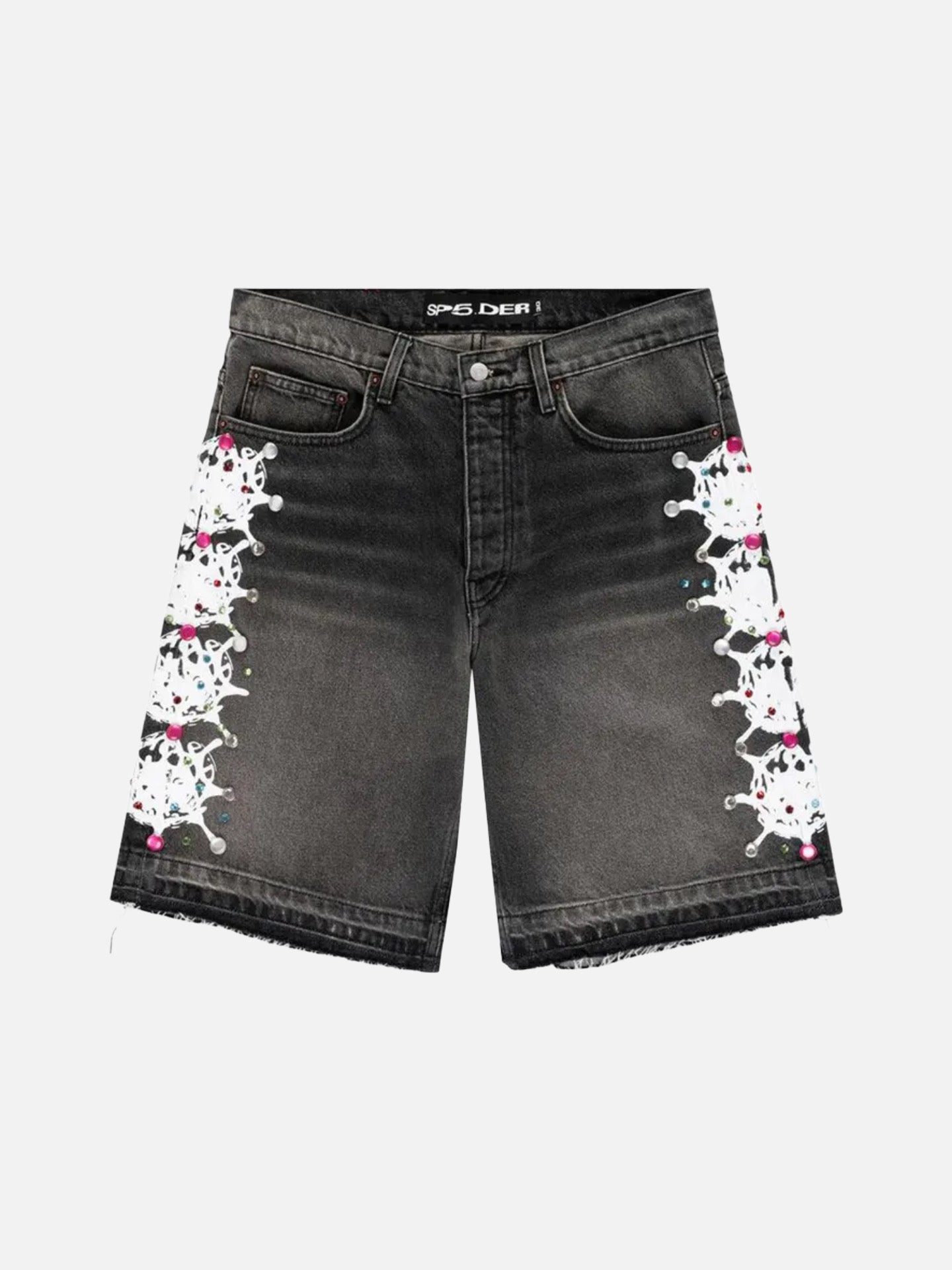 Sp5der Web Stone Denim Shorts 'Black Wash'