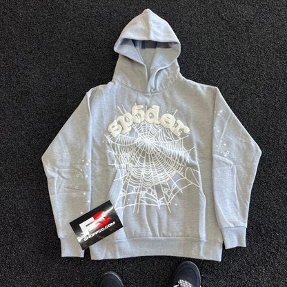 (3 DAY SHIPPING) SP5DER GREY WHITE OG WEB HOODIE