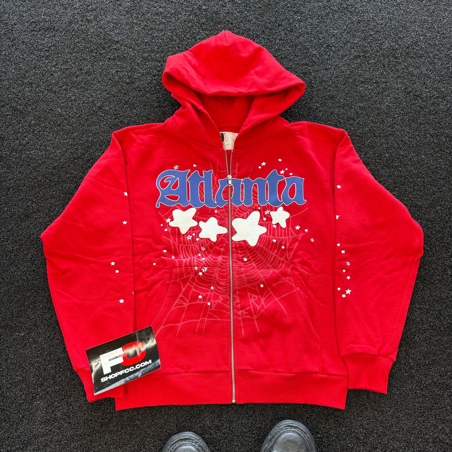 SP5DER RED ATLANTA ZIP UP HOODIE