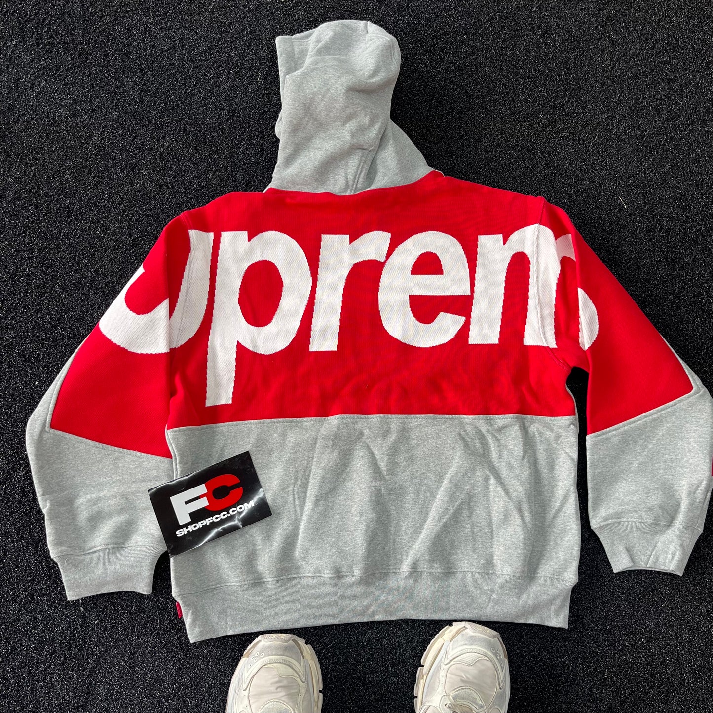 SUPREME BACK LOGO HOODIE GREY RED