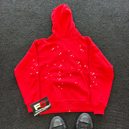 SP5DER RED ATLANTA ZIP UP HOODIE