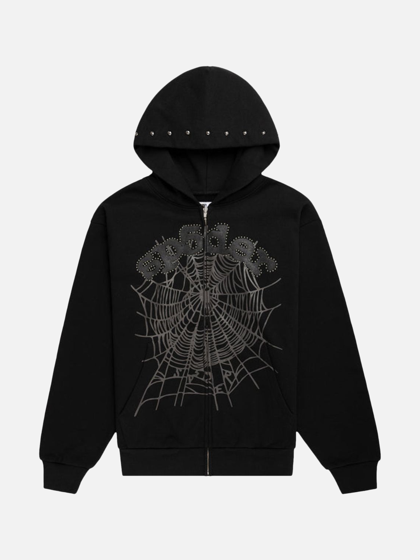 Sp5der OG Web Studded Zip Hoodie Black