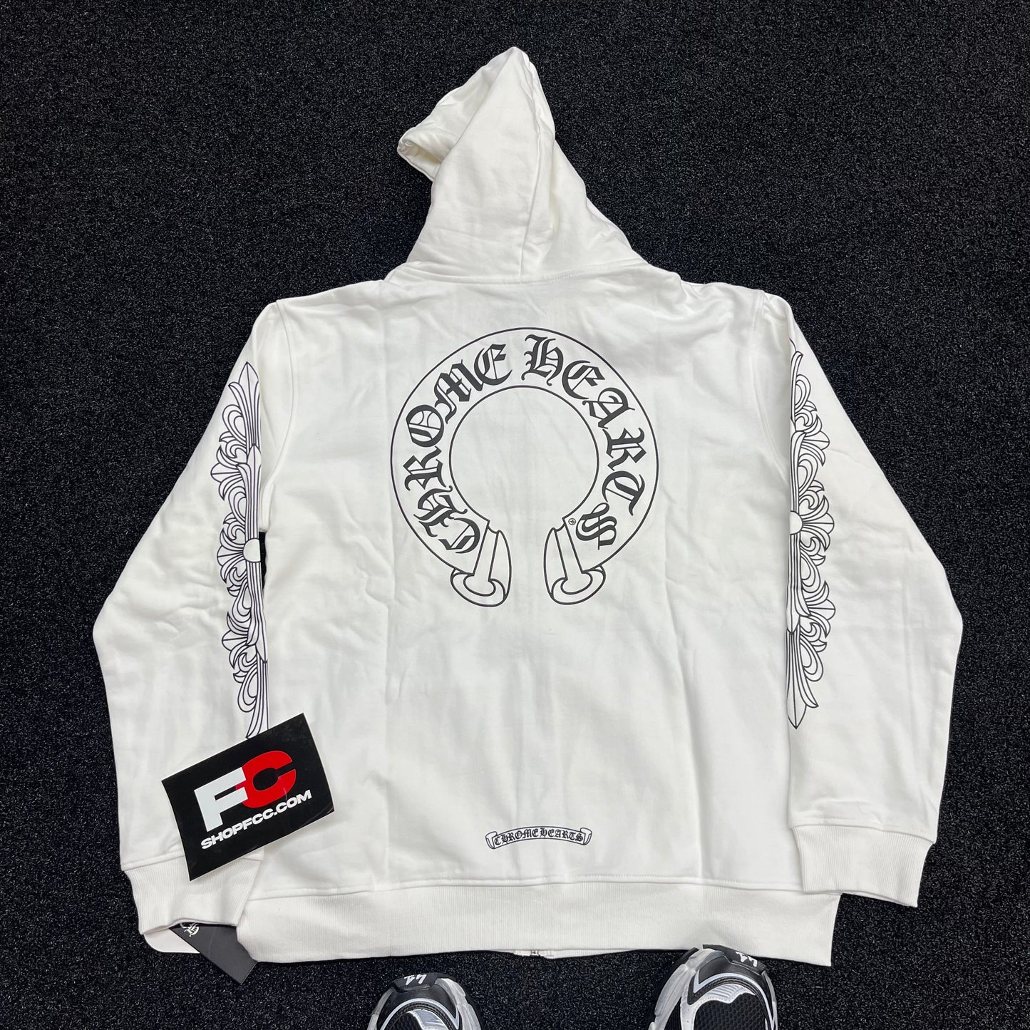 Chrome Hear*s FLORAL CROSS ZIP WHITE HOODIE