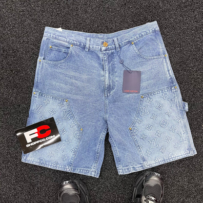 LV CARPENTER MONGRAM DENIM SHORTS