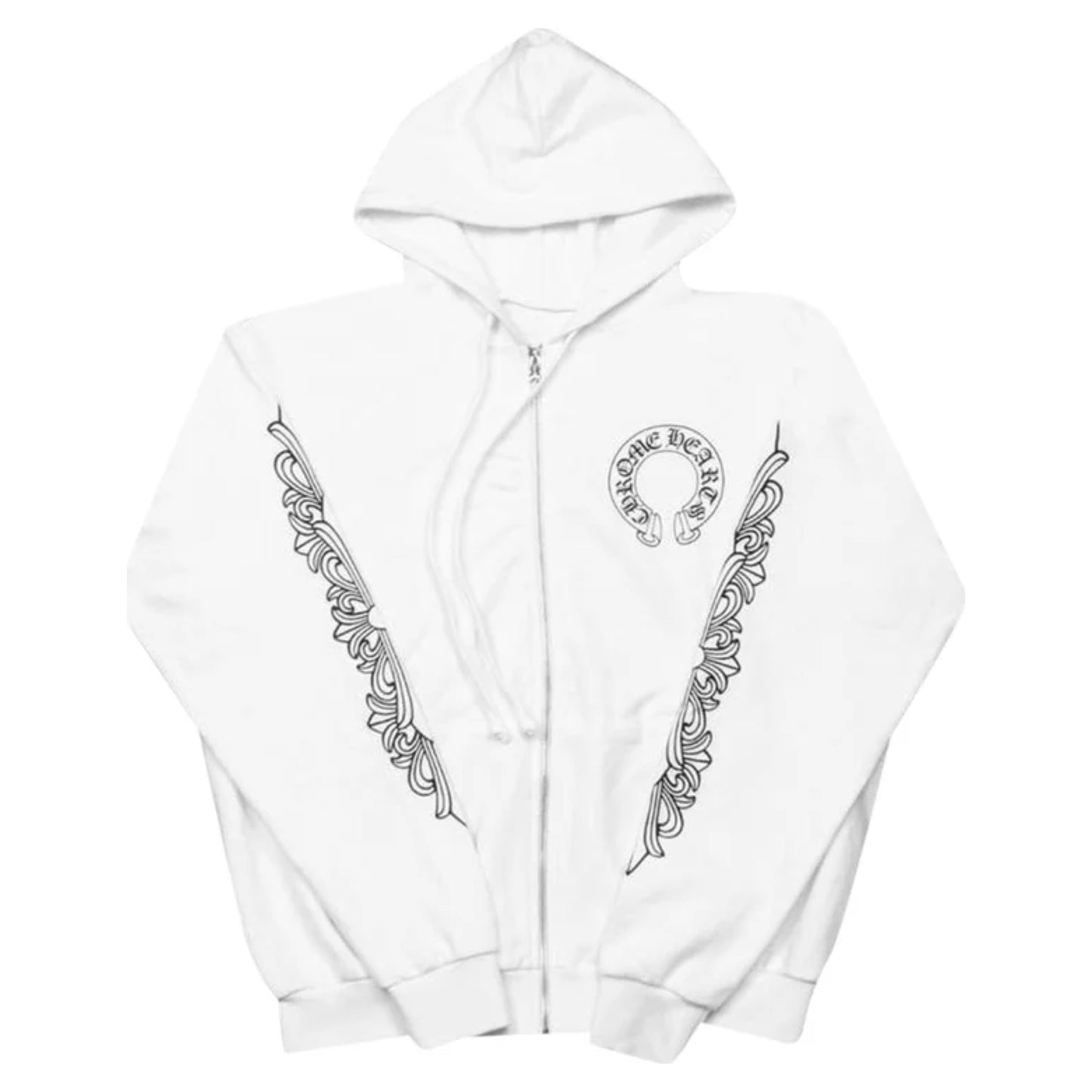 Chrome Hear*s FLORAL CROSS ZIP WHITE HOODIE