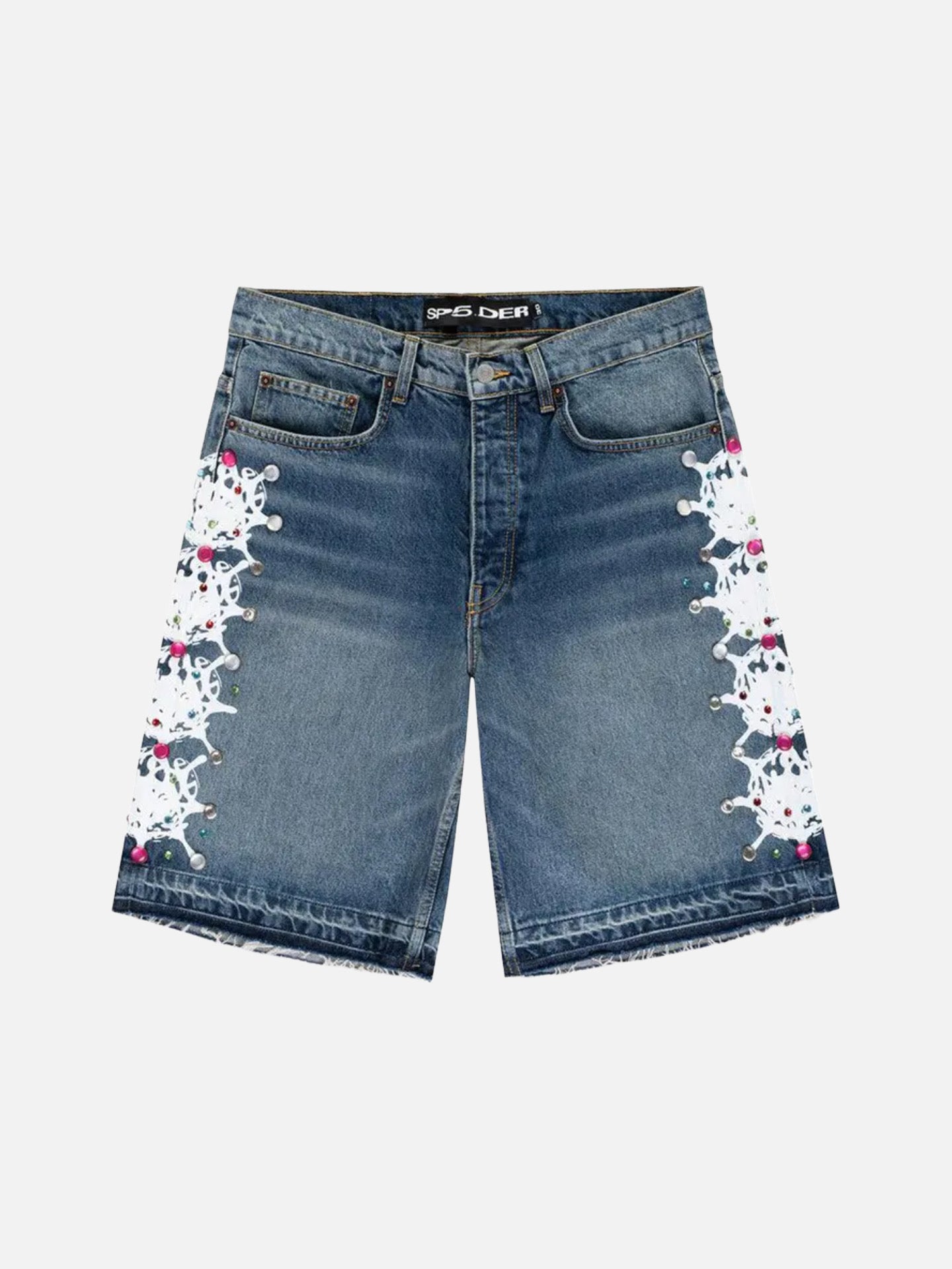 Sp5der Web Stone Denim Shorts 'Light Blue Wash'