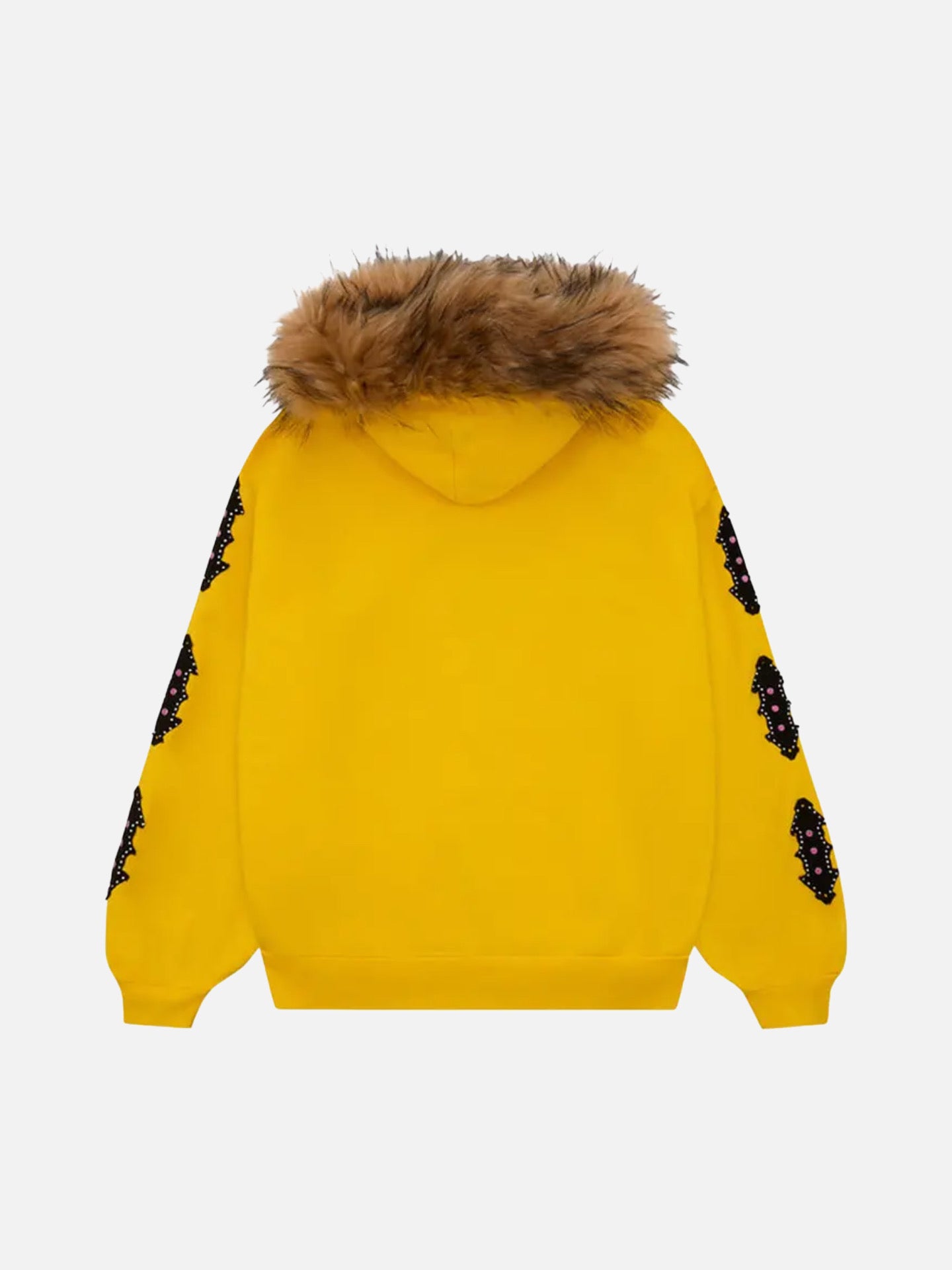 Sp5der Fur Hooded Zip Up Sweatshirt 'Yellow'