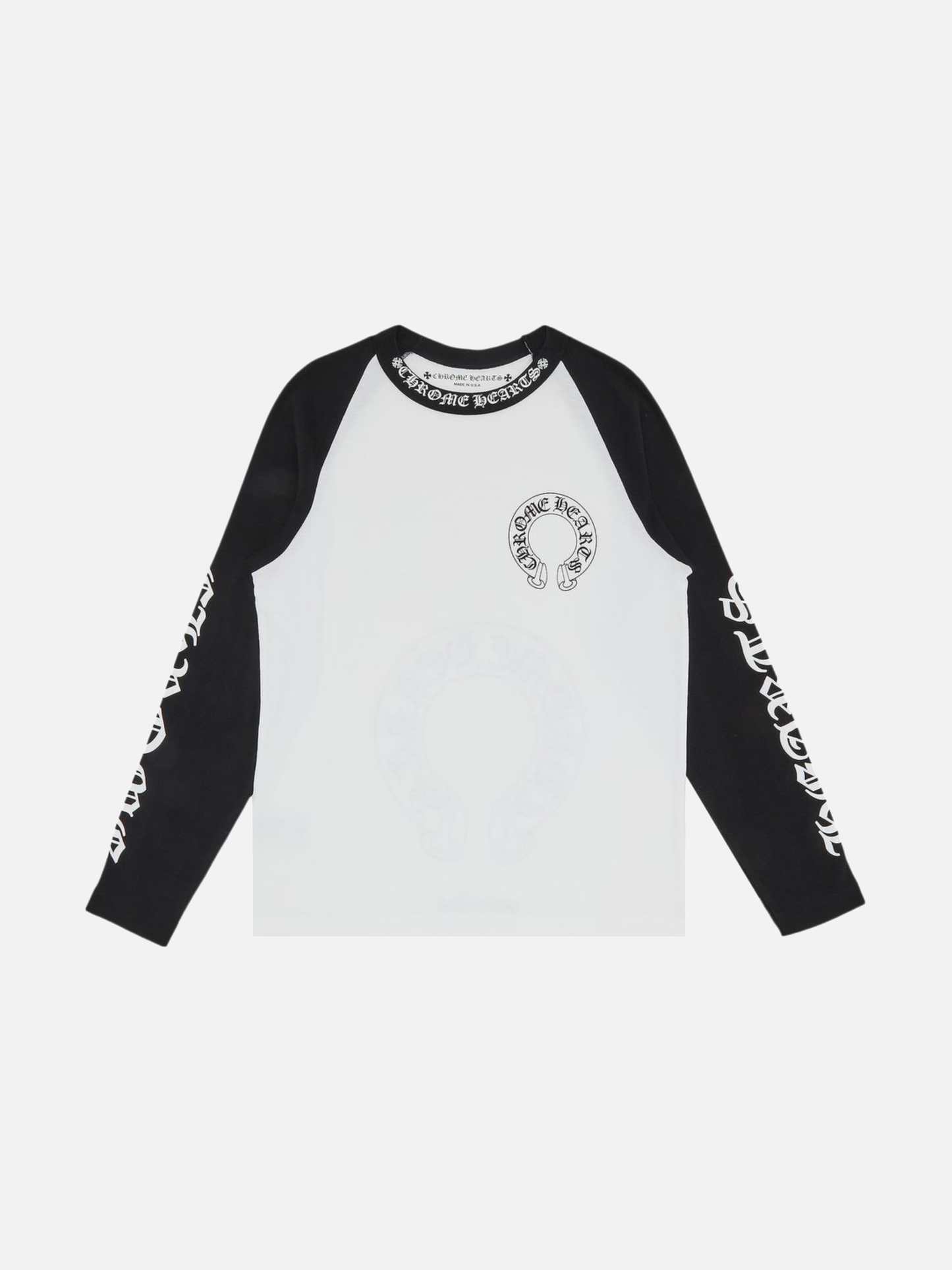 Chrome Hearts Horseshoe Neck Logo 3/4 Shirt 'Black/White'