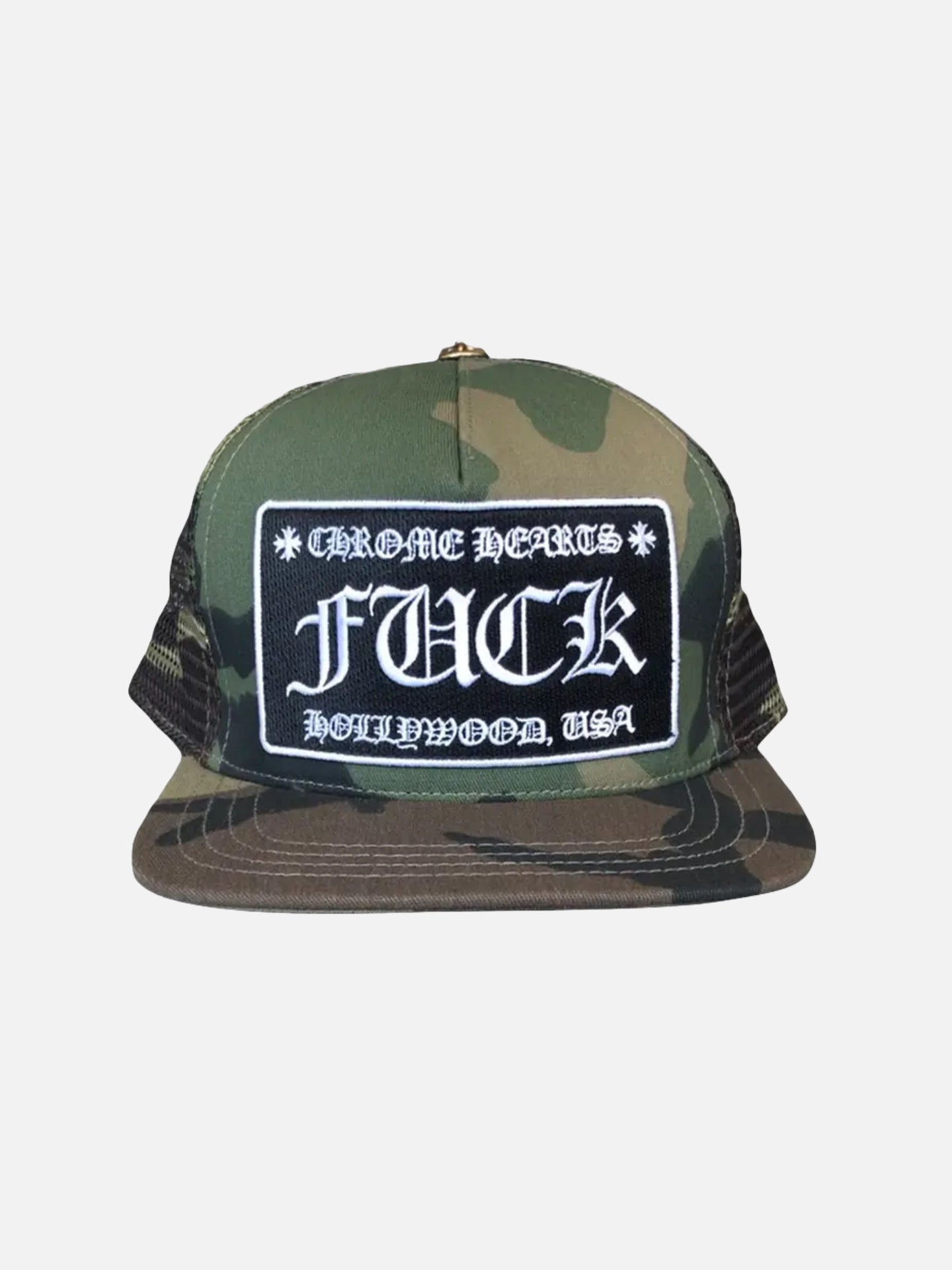 Chrome Hearts Fuck Hollywood Trucker Hat 'Green Camo'