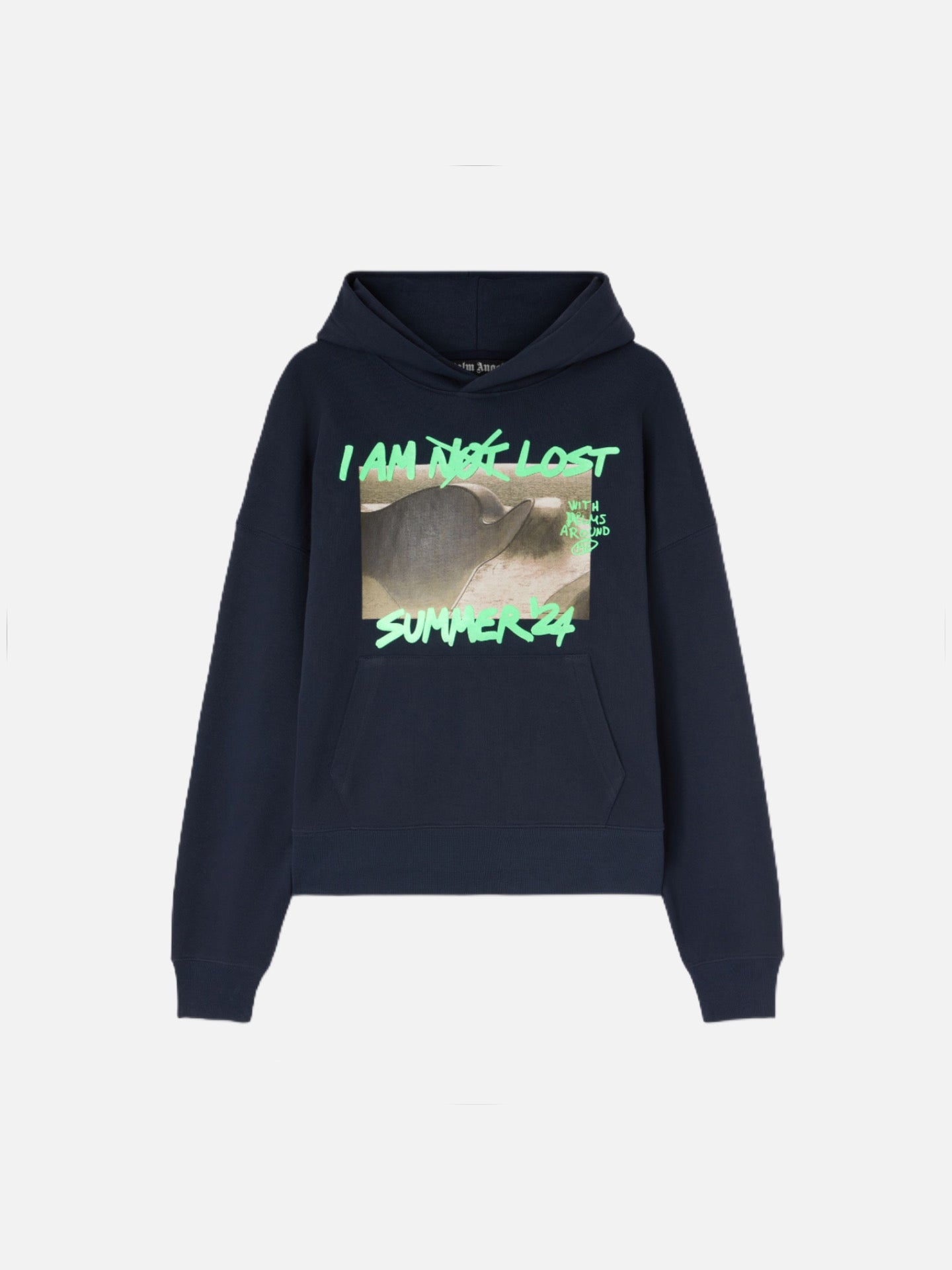 Palm Angels I Am Lost Hoodie ‘Navy Blue/Fluo Green’