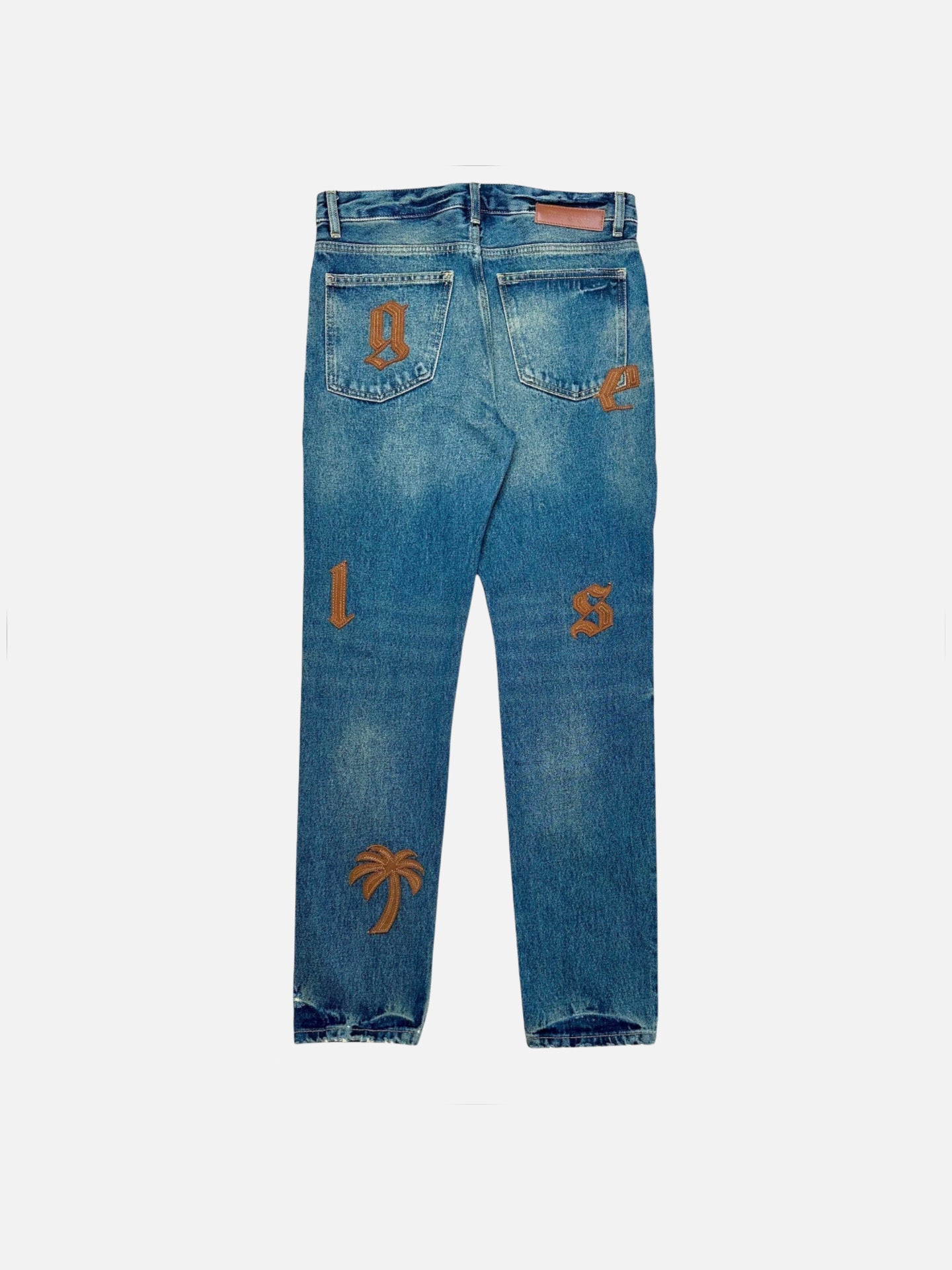 Palm Angels Logo Patches Jeans Blue ‘Golden Brown’