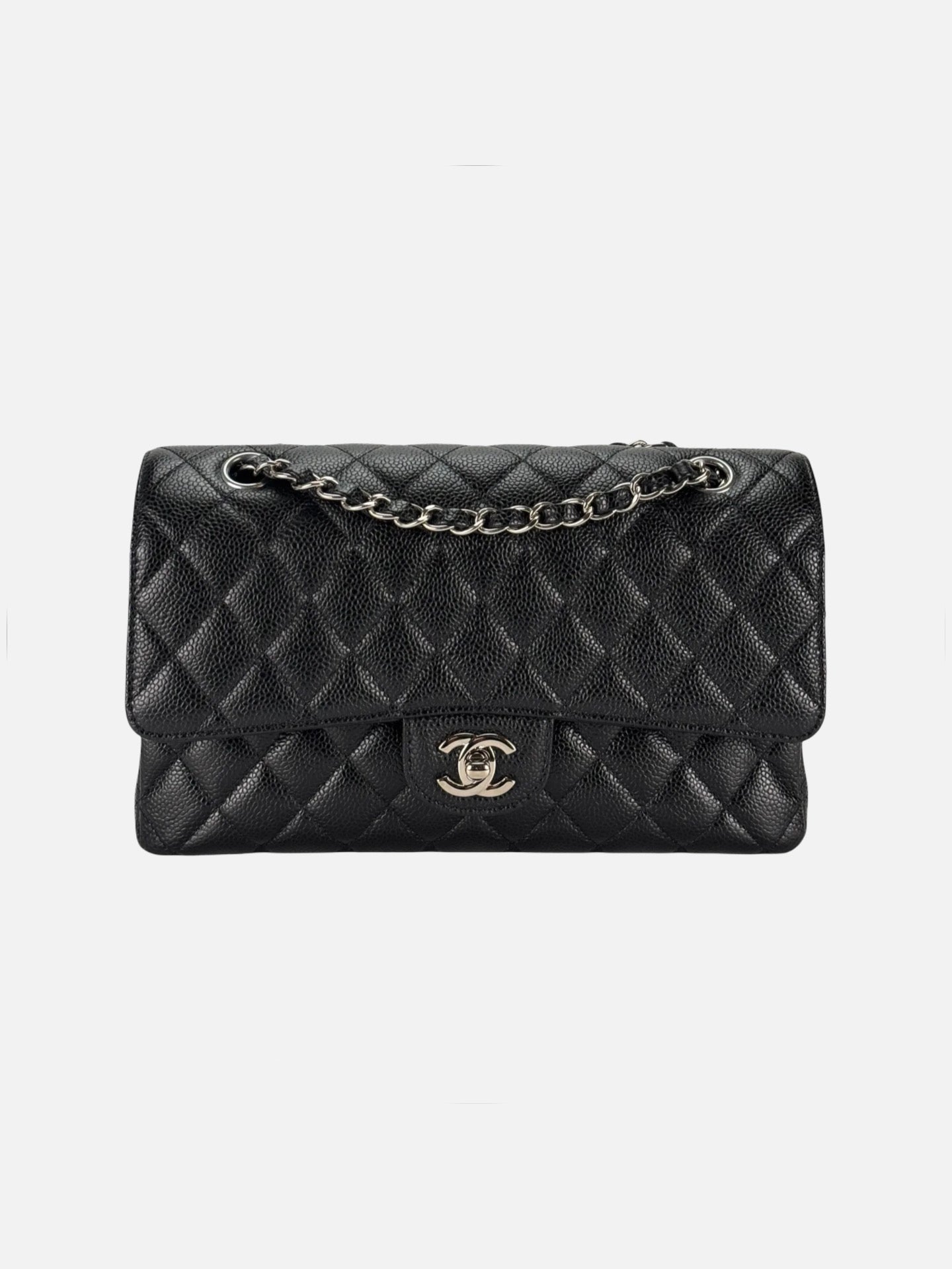 Chanel Medium Classic Double Flap Bag Black Caviar Sliver Hardware