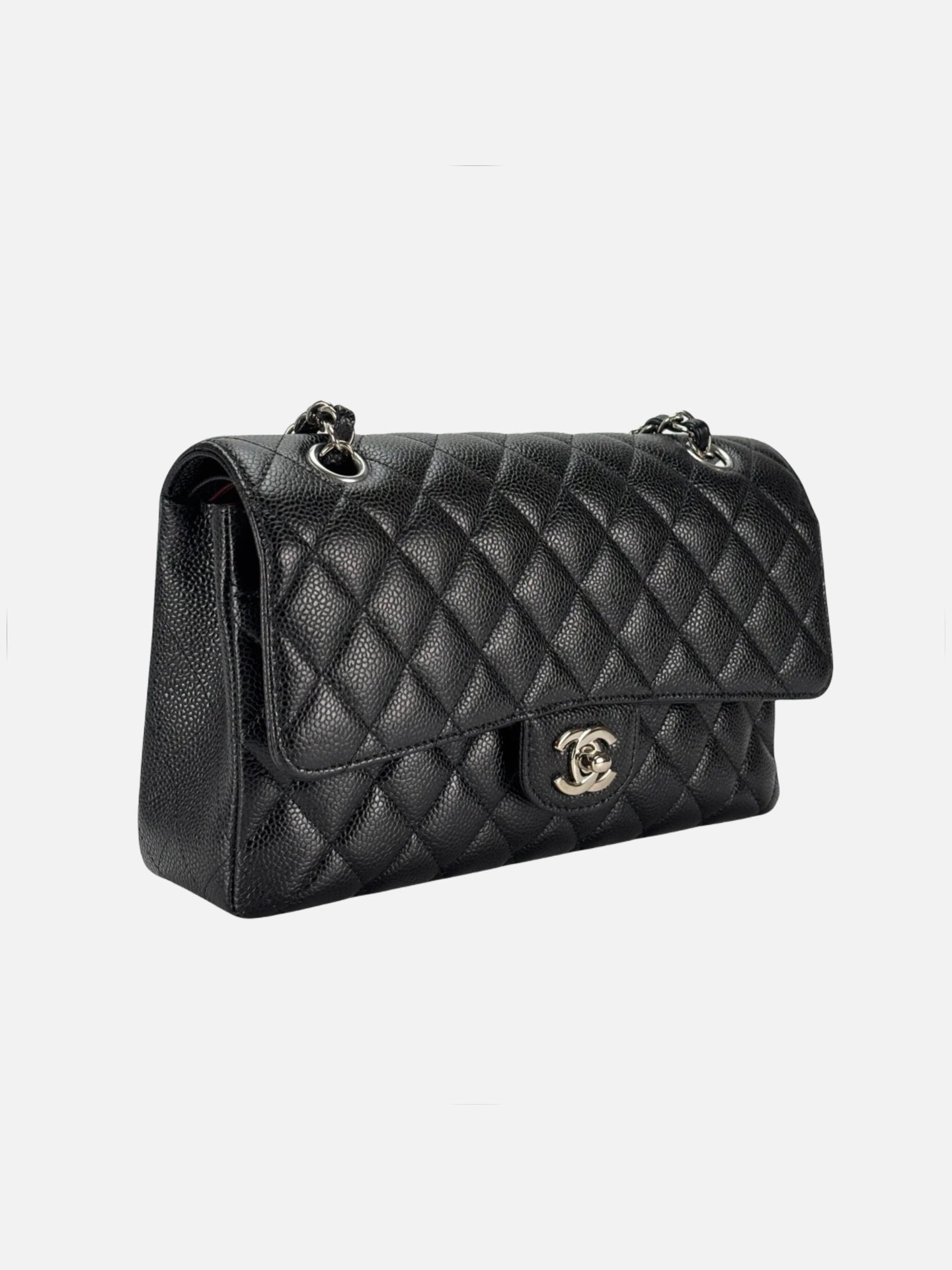 Chanel Medium Classic Double Flap Bag Black Caviar Sliver Hardware