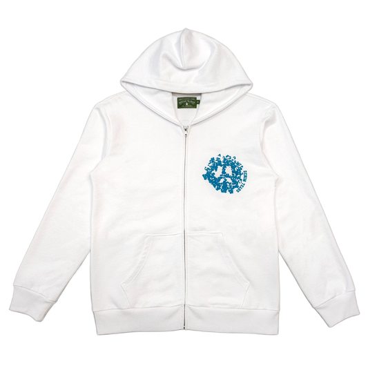 DENIM TEARS UNIVERSITY WHITE BLUE HOODIE