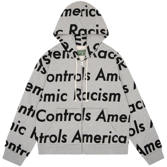 DENIM TEARS SYSTEMIC RACISM HOODIE GRAY BLACK