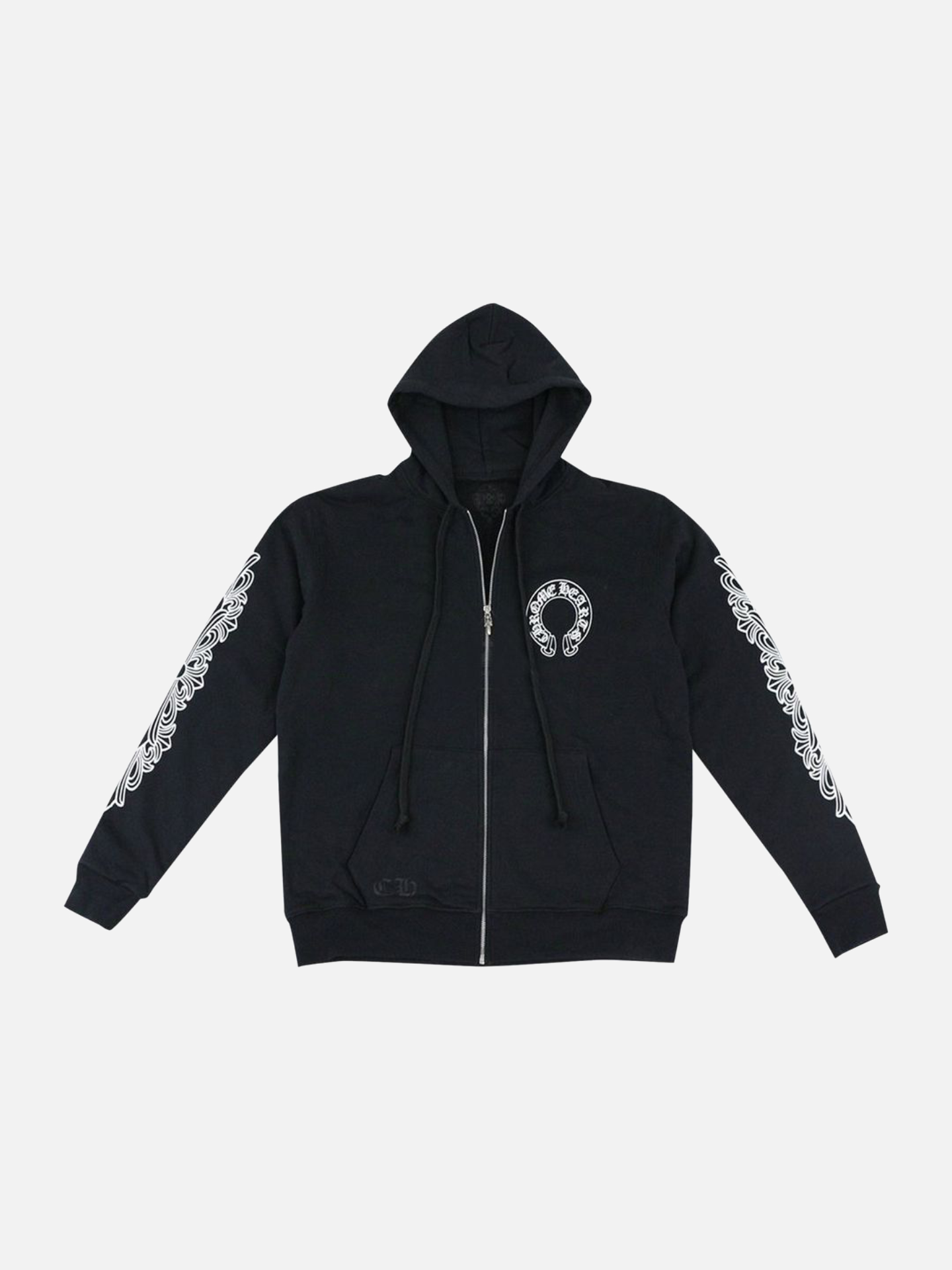 Chrome Hearts Horseshoe Floral Cross-Sleeve Zip Up Hoodie 'Black/White'